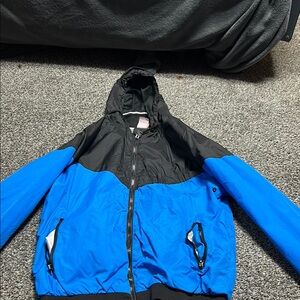 Men's Black and Blue Hooded Jacket